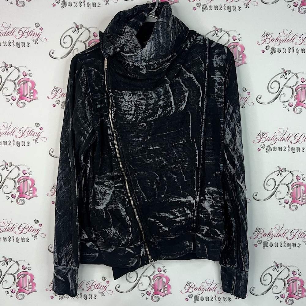 Young Fabulous & Broke sweater coat jacket tie dye Black and Gray Leather Jacket